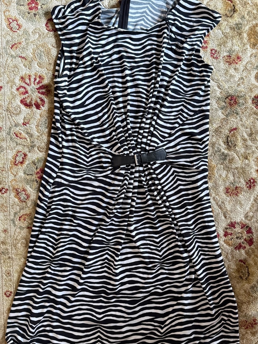 MICHAEL Michael Kors Black and White Zebra-Print Midi Dress with Belt